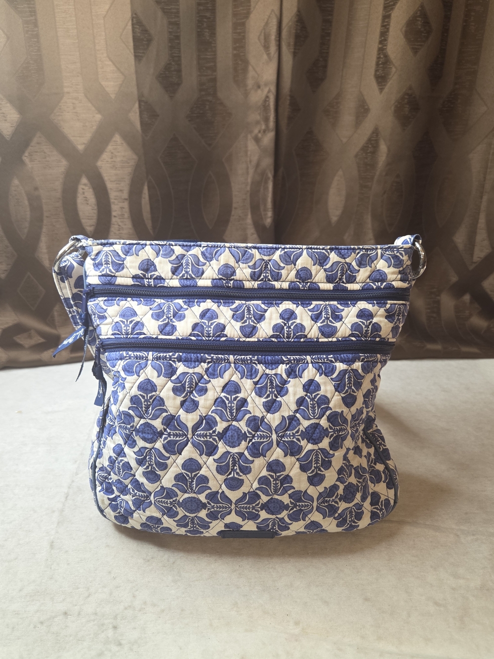 Vera Bradley Floral Quilted Crossbody Bag, Blue/White, Zip Closure